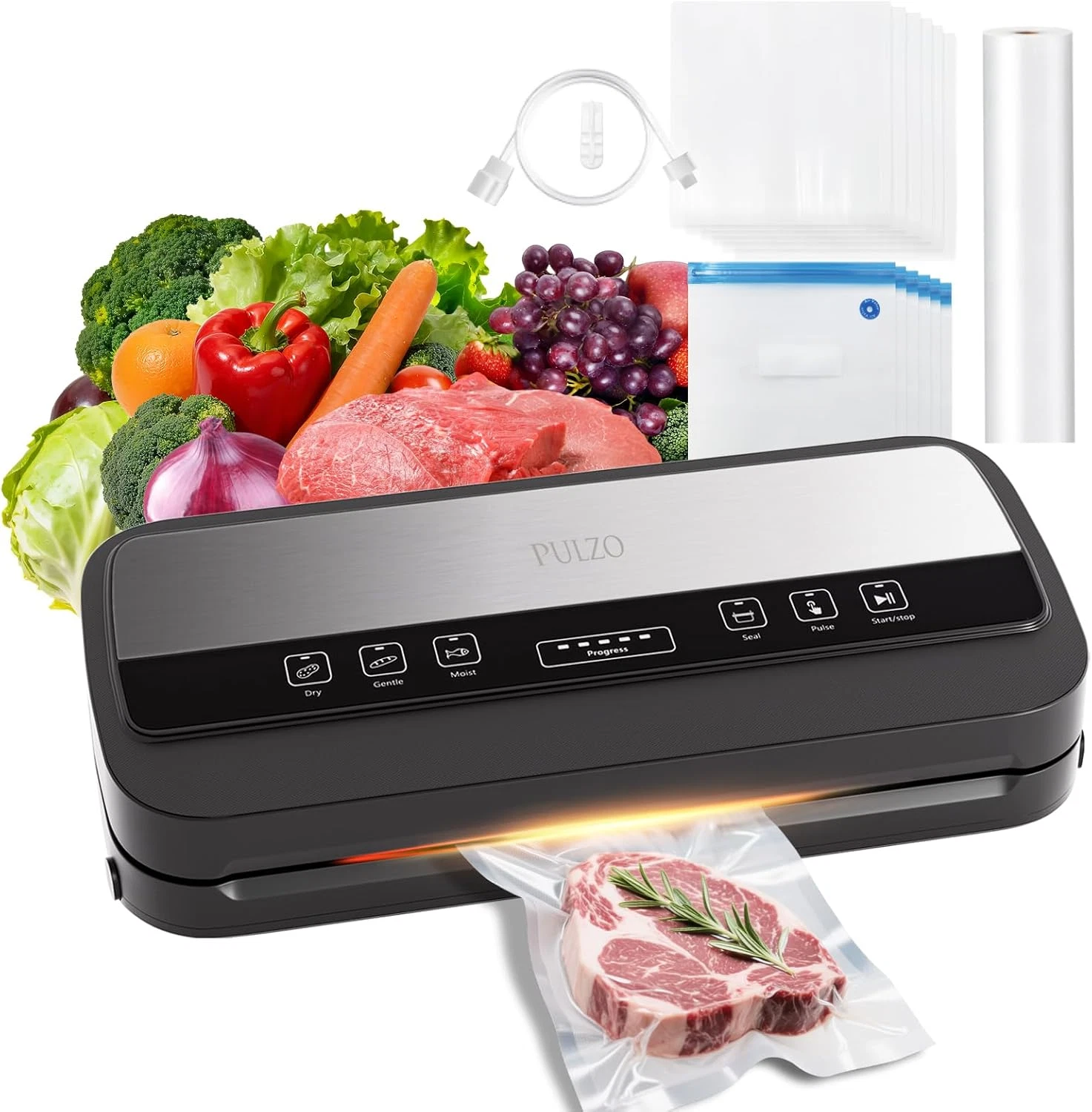 95Kpa Vacuum Sealer Machine, Food Saver w Cutter & Bags, Stainless Steel