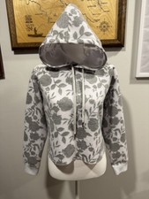 CALIA women's hoodie S, white w/ grey floral print stretchy soft workout EUC