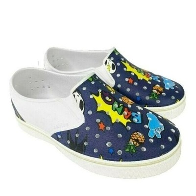 Native Shoes Kids Child Size 13 Miles Navy Blue Cartoon Print Slip On Rubber New