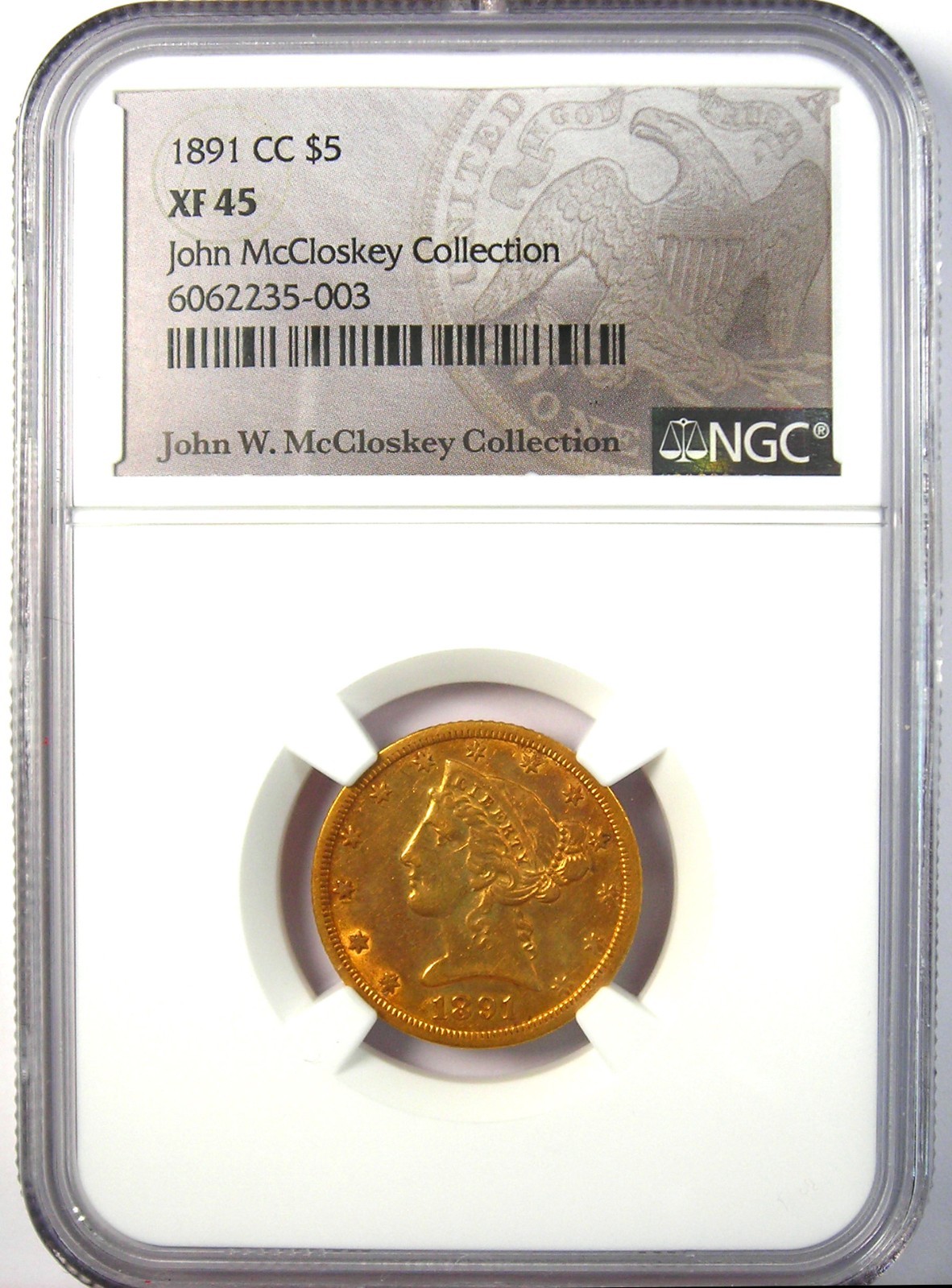 1891-CC Liberty Gold Half Eagle $5 Carson City Coin - Certified NGC XF45 (EF45)