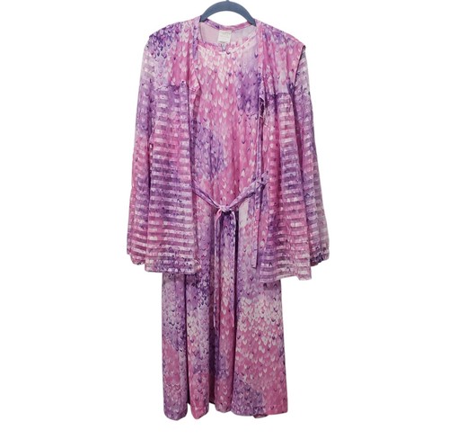 VTG 1970s Two-Piece Pink & Purple Printed Dress Vest Set | 22 1/2