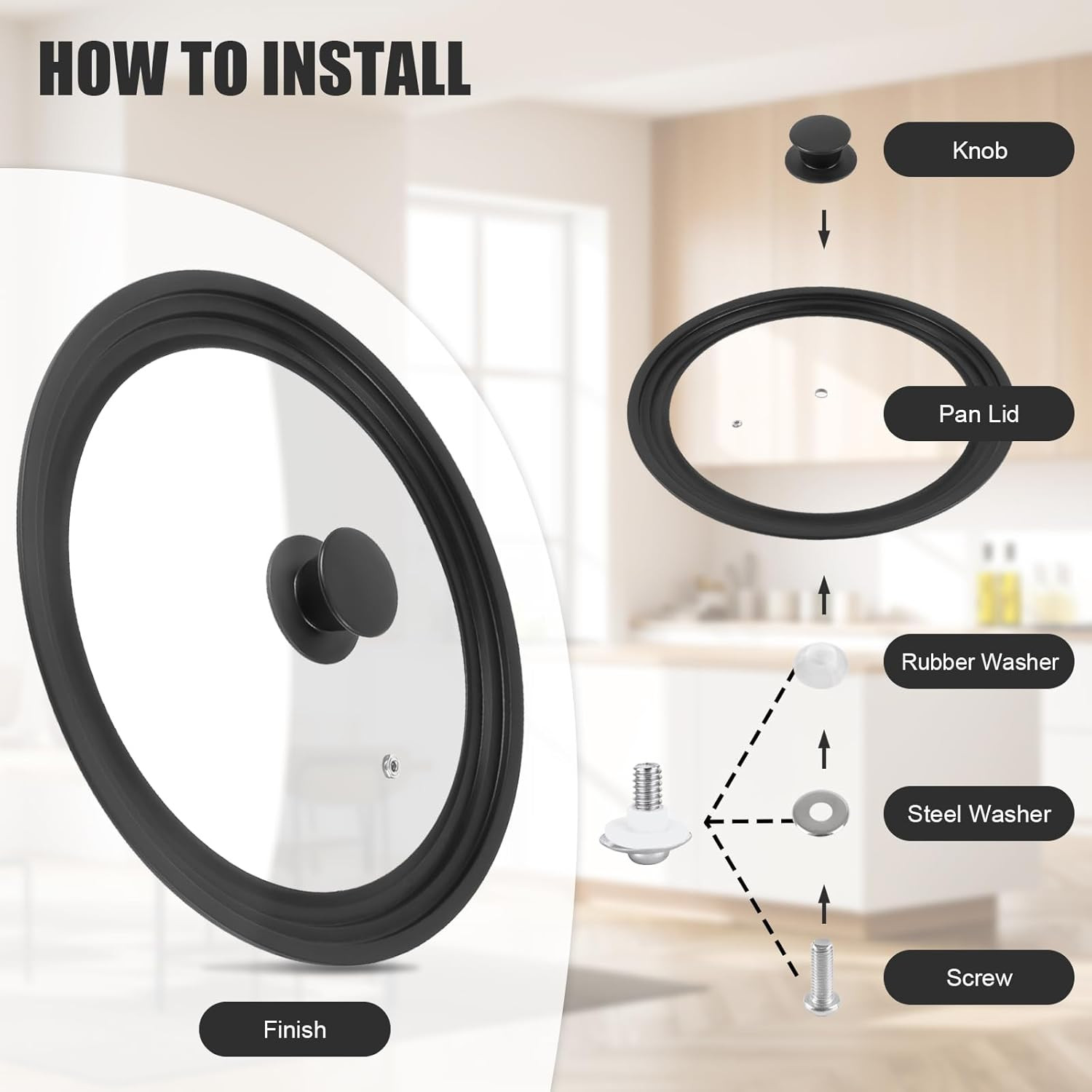 Universal Lid for Pots Pans and Skillets, Pan Cover Fit 6", 7", 7.8" Diameter Co