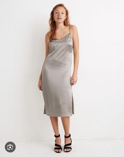 Madewell Eva Silver Silk Side-slit Slip Dress - size 4