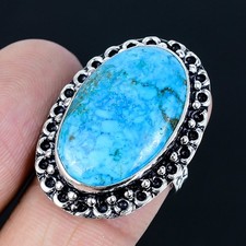 Tibetan Turquoise 925 Silver Plated Handmade Ring of US Size 7.5