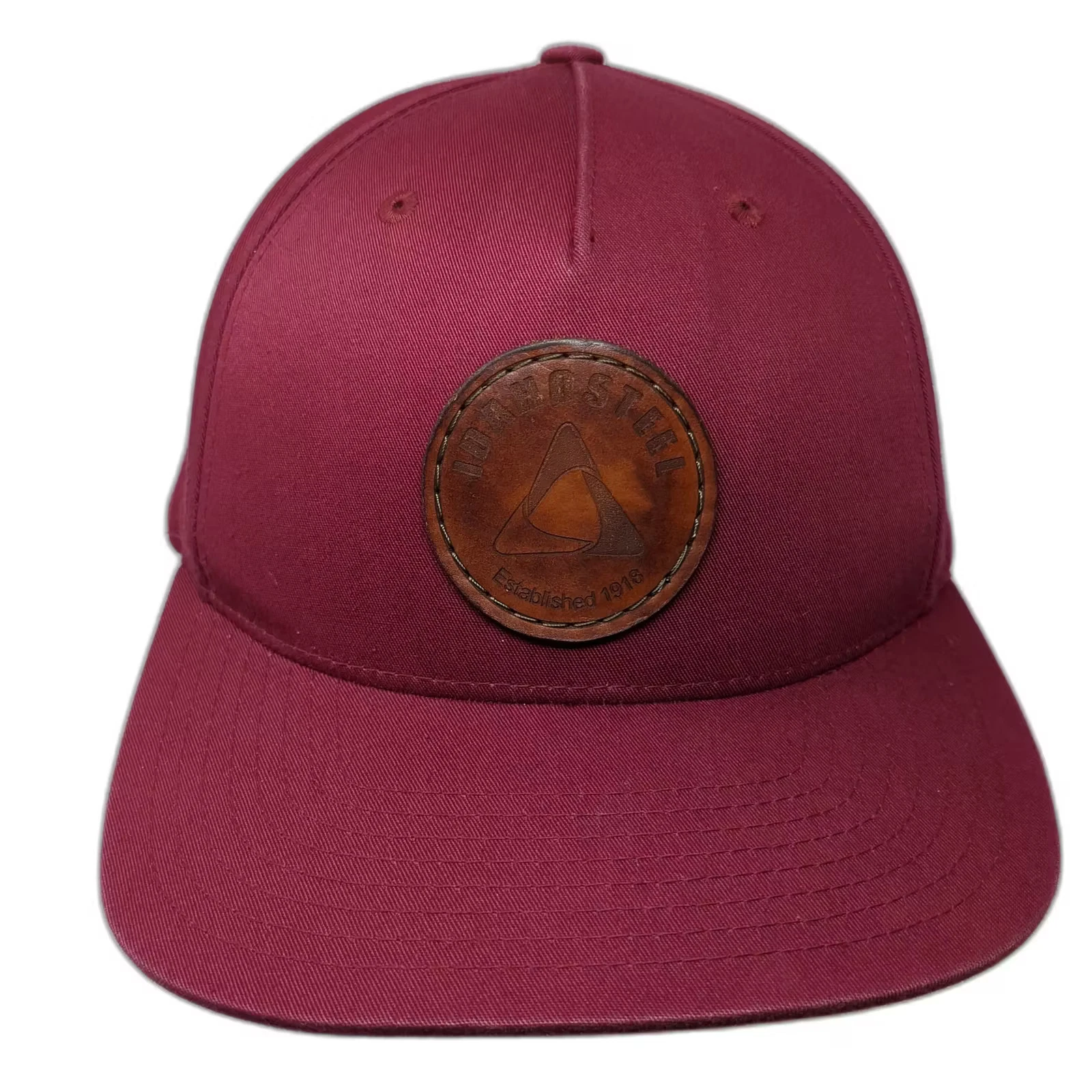 Richardson 5 Panel Hat Red Brown One Size Leather Patch Idaho Steel Snapback