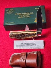 Moore Maker USA 6106 LB Single Blade Lockback Large Trapper Knife Genuine Stag