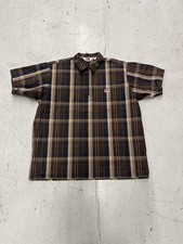 Ben Davis Shirt 2XL Plaid 1/4 Zip Short Sleeve Workwear Mechanic Brown