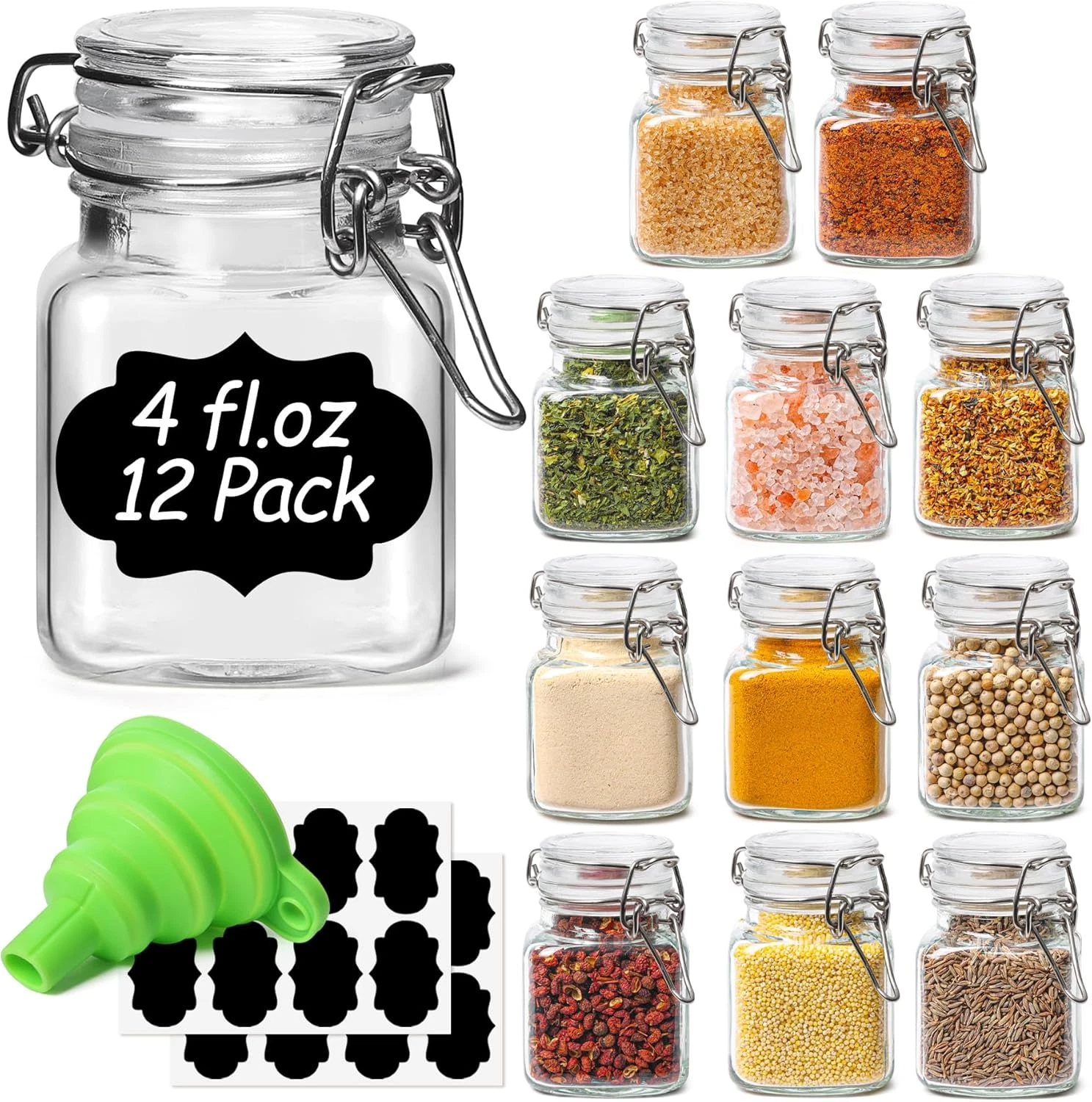 4 Oz Glass Jars with Lid, Set of 12 Mini Airtight Glass Jars, Spice Jars, Small
