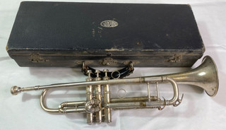1930 Vintage York Silver Plated Trumpet Serial # 88110 W/Case AS IS