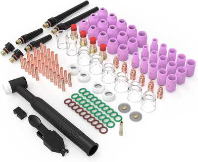 123 Pcs TIG Welding Torch Kit - Alumina Nozzle, Collets, Stubby Gas Lens #12 Hea