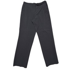Vintage 90s Black Rayon Pinstripe Trousers Belted Straight Leg Pants Size 16 XL