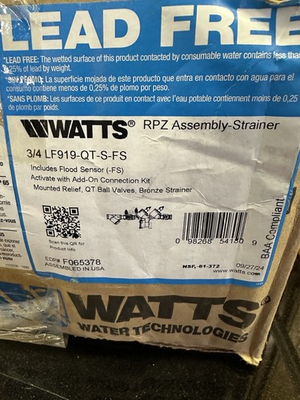 #ad Watts 3 4 Lf919 Qt S Fs Backflow Preventer High Investment Level $695.00