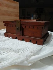 Antique Hand Carved Wooden Chest Box Trunk  1920 Cedar 10"x7"x2" Lined