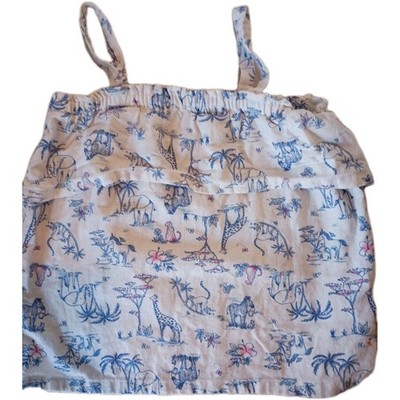 Carter's Toddler Girls 5T Linen Blend Safari Animal Camisole Tank Top Blue White