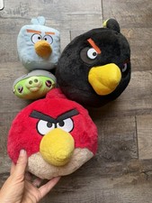 Angry Birds Plush Lot Of 4 Stuffed Animals ice blue Red Black pig- NO SOUND