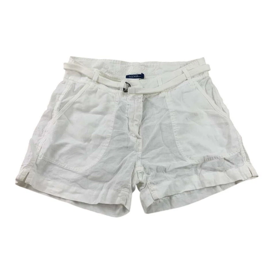 Voila St Barth 100% Linen Shorts Women FR 38 US S/M White Belted Embroidery