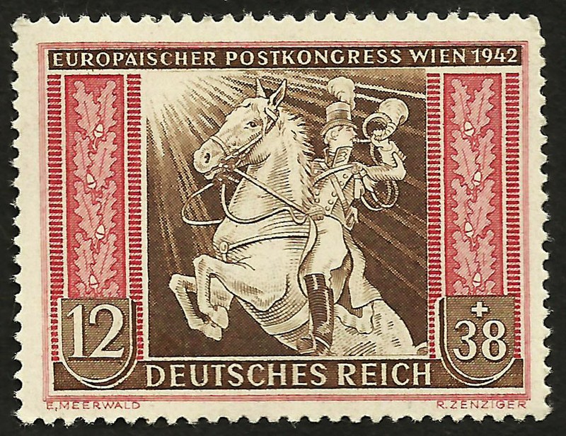 1942 WWII Nazi Germany Postal Congress Postilion on Horse New Order Mint Stamp 