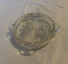 Vintage Round Clear Cut Glass Ashtray - Deep Swirl Design