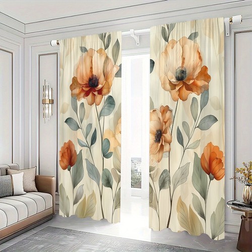 2 Panels 3D Elegant Poppy Floral Curtains Window Drapes for Bedroom Living Room - Picture 2 of 41