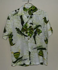 Vintage Tropicana Hawaii  Short Sleeve Polyester Outrigger Print Shirt Chest 46"