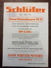 Original Schlüter DS15 Schlepper Prospekt - Traktor Verkaufsprospekt von 1949