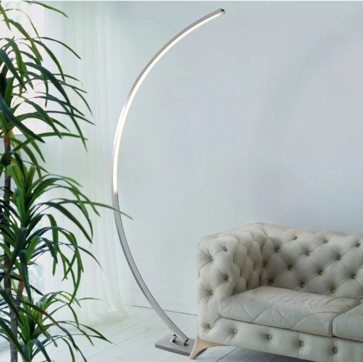 LED Curved Floor Lamp Matt Nickel Finish Curved Design