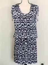 Michael Kors Womans Sleeveless Black White Knit Dress Shoulder String Belt Large