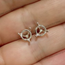 6.5mm Round Sterling Silver 925 Non-Plated High Polish Empty Earrings Setting