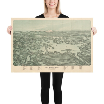 Lake Winnipesaukee Map - NH Lakes Region Lithograph (1903) Poster