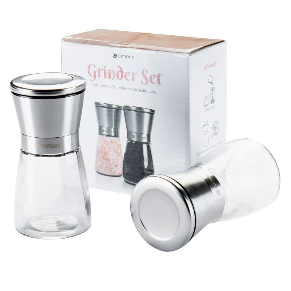 2x Gewürzmühle Pfeffermühle Salzmühle Set; Glas & Edelstahl mit Keramikmahlwerk - Bild 4 von 4