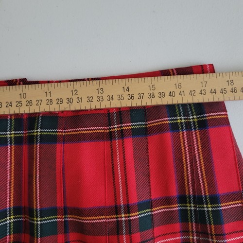 Oneil of Dublin Skirt US16? Wool Midi Red Tartan Plaid Pleated Elastic Waist - Picture 7 of 15