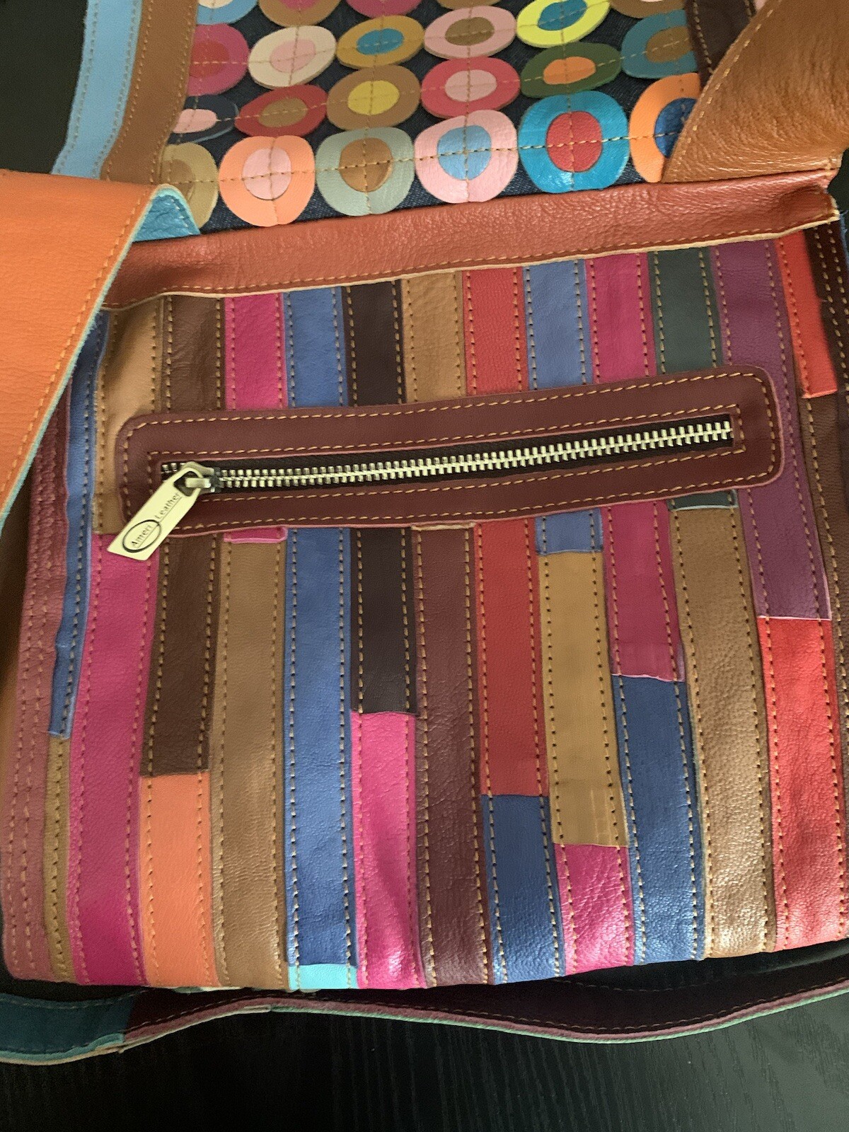 Ameri Leather Patchwork Circles Crossbody Bag - image 11