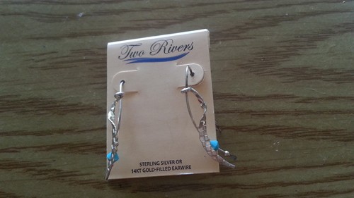 Beautiful Sterling Silver 925 New Hammer Blue Crystal Danglings Earrings *B387 - Picture 3 of 3