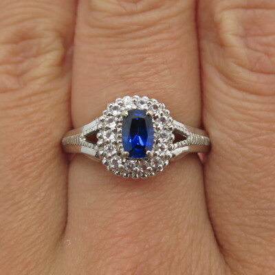925 Sterling Silver Lab-Created Blue Sapphire & Real White  display picture 1