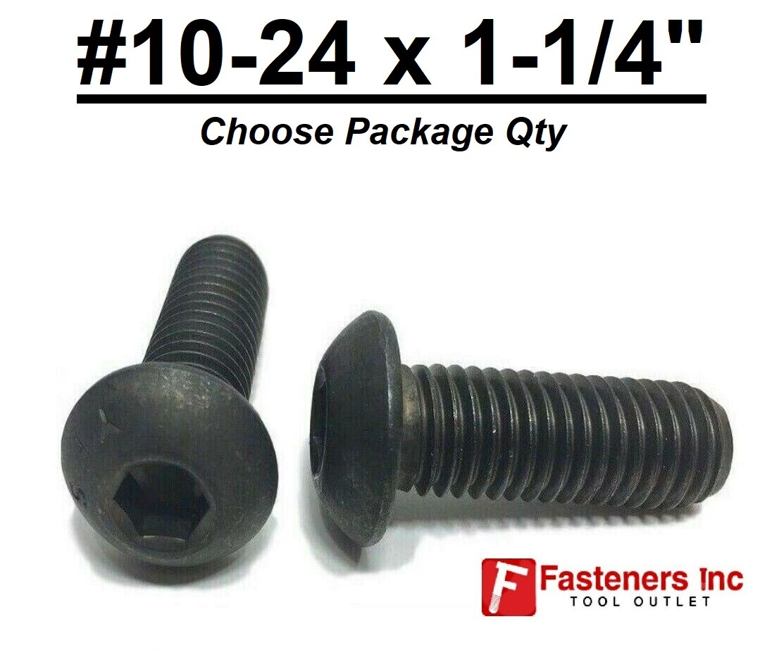 10-24 x 1-1/4" Button Socket Head Cap Screws Allen Hex Black Oxide Alloy Steel