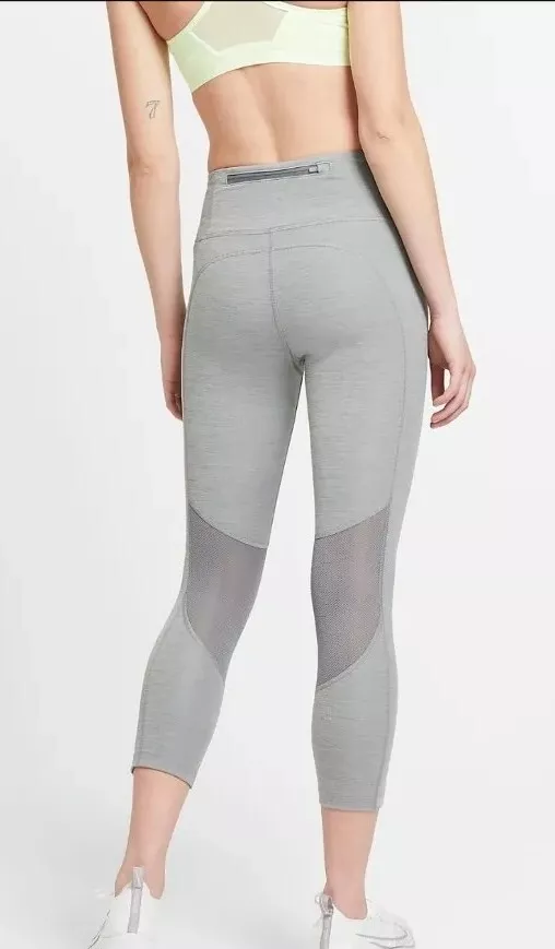 NEW Nike Women's Fast Cropped Mesh Running Leggings - CZ9238-084 - Grey -  Medium