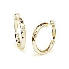 Diamond Cut Clutchless 4x30mm Hoop Earrings in Gold Plated Sterling Silver