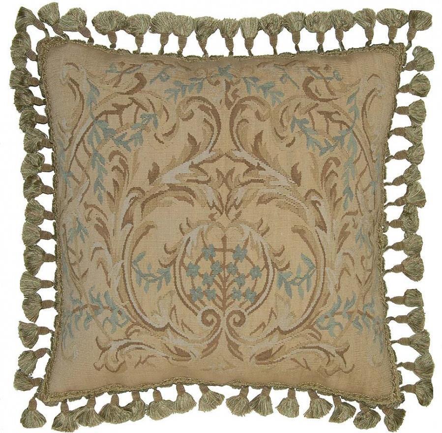 Throw Pillow Aubusson Flourishes Flourish 20x20 Blue Bronze Brown Olive Green-image