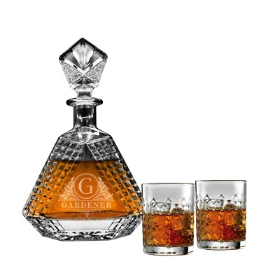 Personalized Triangle Glass Decanter Set with 2 Glasses with Gift Box