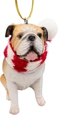 English Bulldog Dog Lovers Christmas Tree Ornament with Candy Cane Scarf