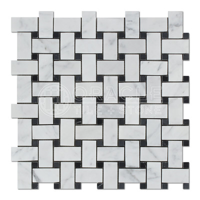 Carrara White Italian (Bianco Carrara) Marble Basketweave Mosaic Tile