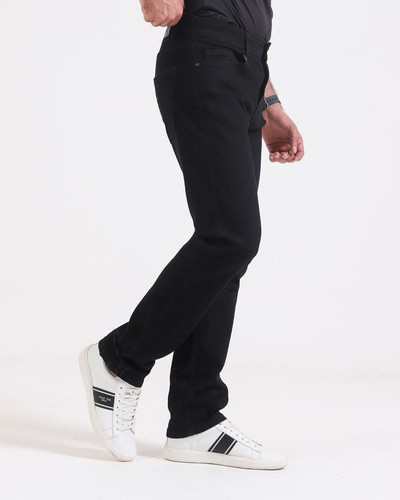 Mens Jeans Straight Leg Black Denim Regular Fit Leg Stretch Trousers Pants Sizes - Picture 32 of 32