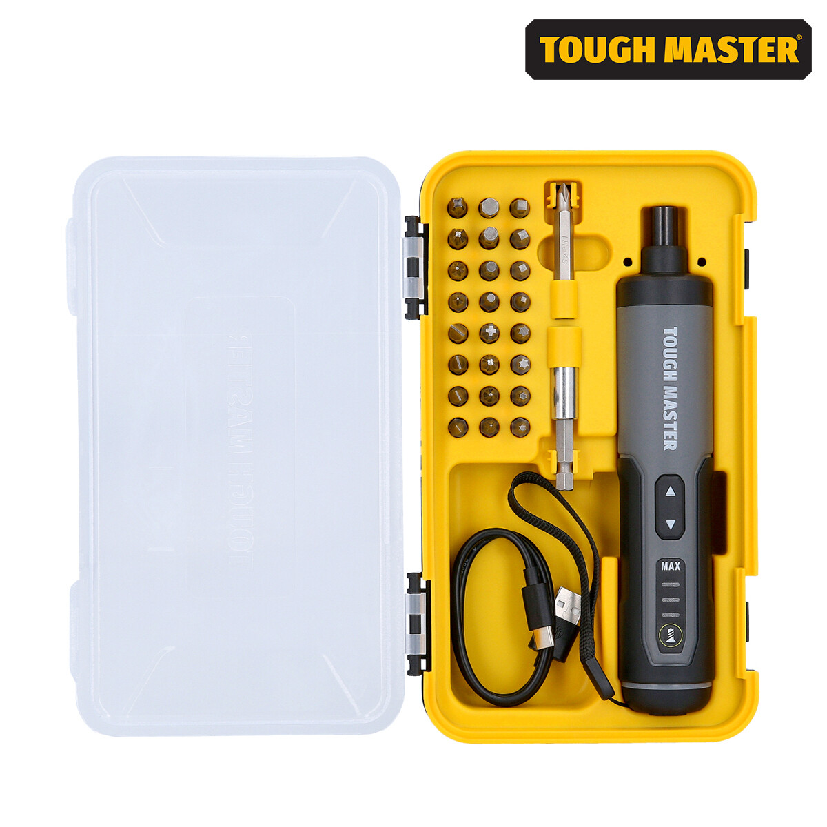 Tough Master Black & Yellow Screwdriver Cordless Electric 3.6V Diy Rechargeable 24 Piece Bit Set, 3 Speed Magnetic Bit Holder, Usb Charging Cable With Case In - Image 2