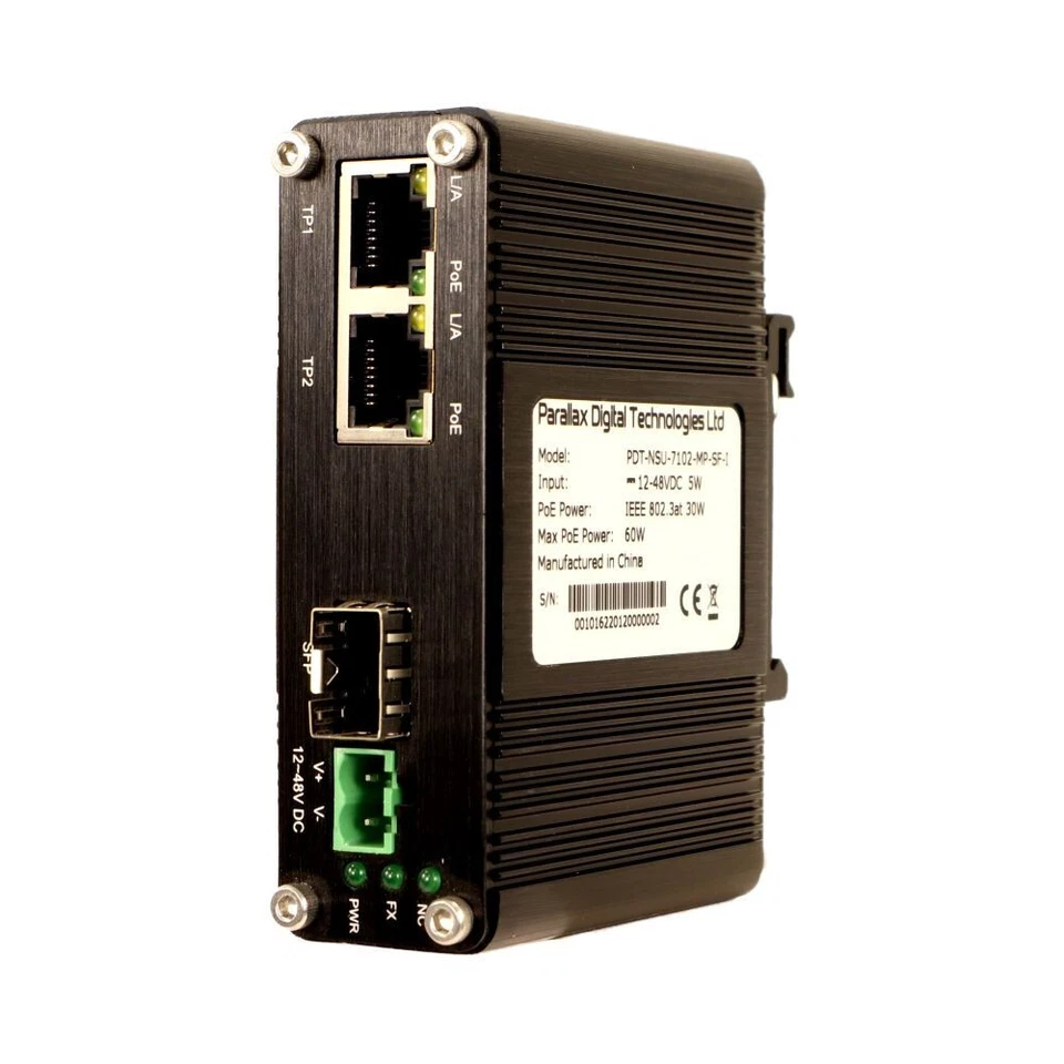 2 Port Gigabit Max PoE + 1 Port Gigabit SFP Unmanaged Industrial Switch 12-48VDC - Image 3 of 4