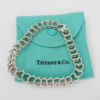 Vintage Tiffany & Co 925 Sterling Silver Double Heart Chain Link