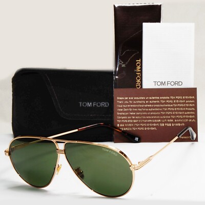 Tom Ford Sonnenbrille Jet Gold Grün Metall Pilot Large FT0734-HTF 734-H 28N 64 mm