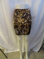 WOMENS CACHE BROWN,TAN,BEIGE,CREAM FLORAL PRINT SKIRT W/BACK ZIP-UP CLOSURE SZ-0