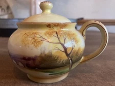 Vintage Noritake Porcelain Painted River Bridge 3” Sugar Bowl