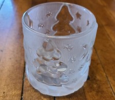 Frosted Glass Christmas Tree and Star Votive Candleholder 3.25 Inch Tall