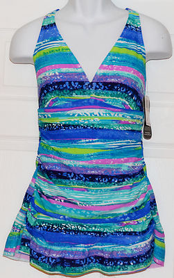 Beach Diva Printed One-Piece Swimdress Swimsuit Sz 8 Teal (K4) | eBay